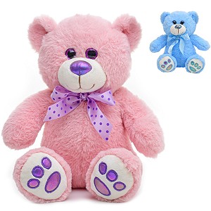 Miś Różowy lub Niebieski z kokardą - 20cm