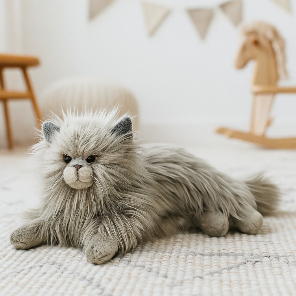 Kotek Perski Szary Leżący Realistyczny - 36cm