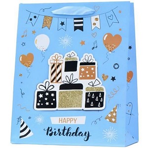 Torebka Prezentowa Happy Birthday Urodziny Niebieska - 23cm