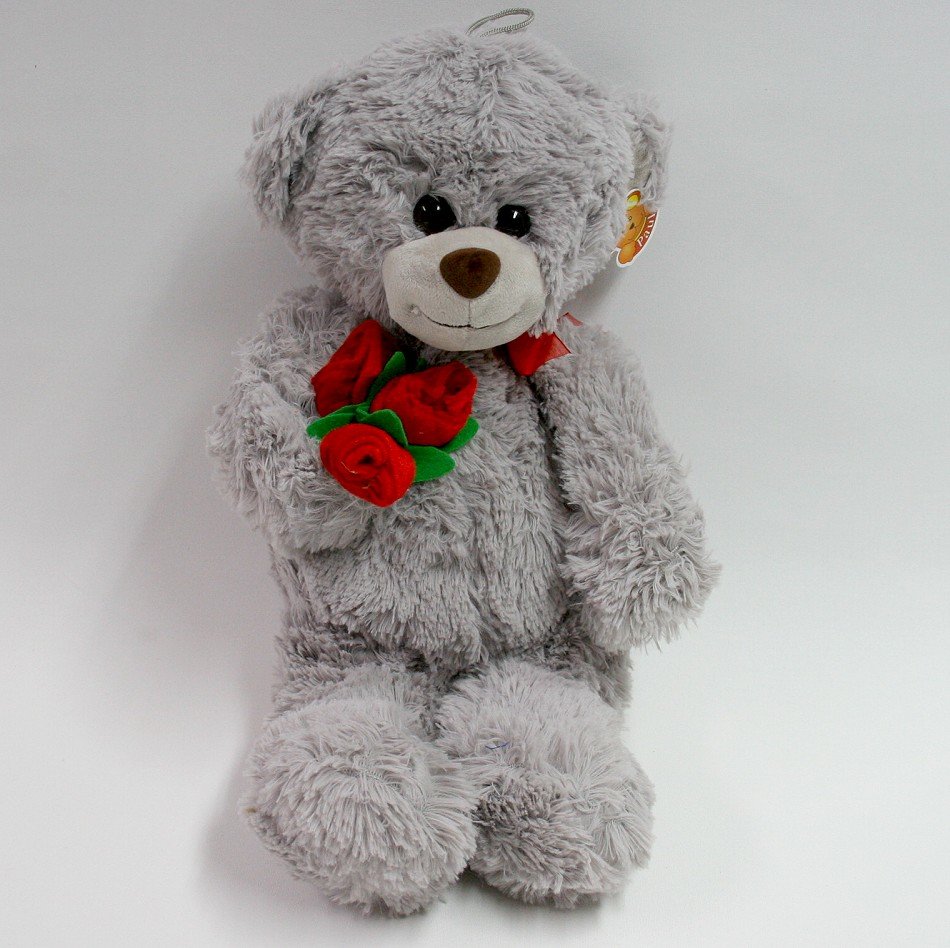 Miś z różą szary - 45/32cm