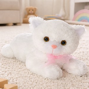 Kotek Biały Leżący (Głos) - 35cm