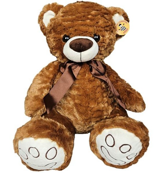 Aksamitny Miś Loczek z kokardą ciemnobrązowy - 42cm