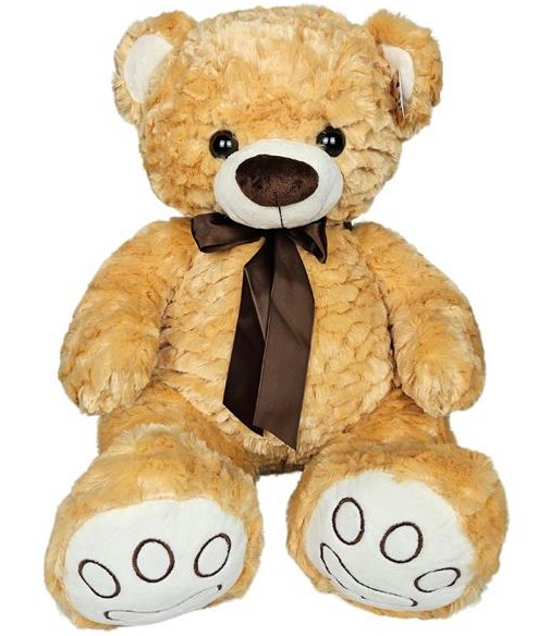 Aksamitny Miś Loczek z kokardą jasnobrązowy - 42cm