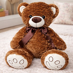 Aksamitny Miś Loczek z kokardą ciemnobrązowy - 42cm