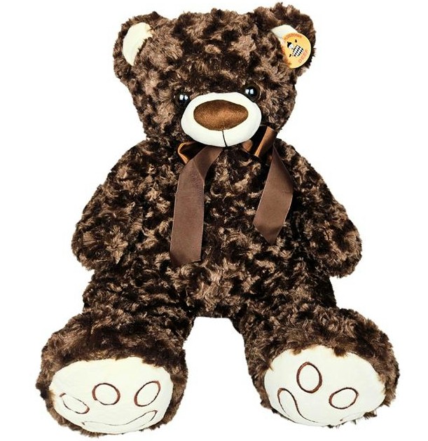 Aksamitny Miś Loczek z kokardą brunatny - 42cm