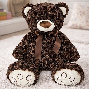 Aksamitny Miś Loczek z kokardą brunatny - 42cm