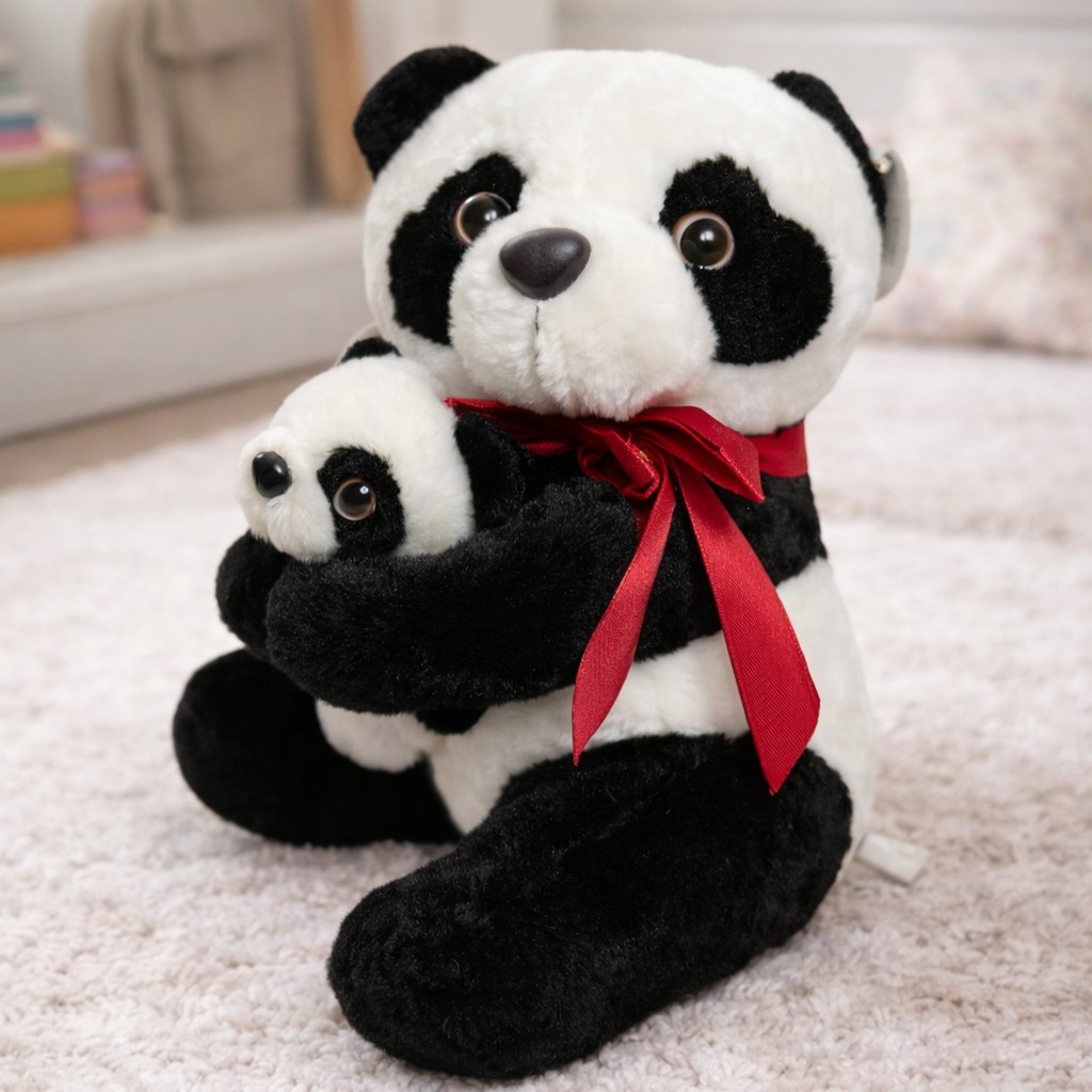 Miś Panda z Młodym - 28cm