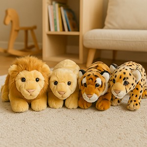 Lew Lwica Tygrys Brązowy Leżący Gepard Pantera DUBI - 30cm