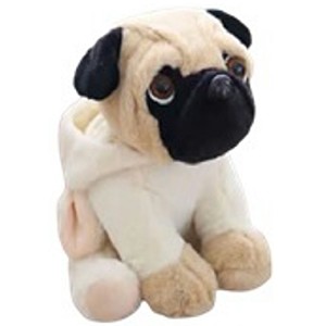 Piesek Mops Buldog w ubranku czapce owieczki - 20cm Piesek Mops Buldog w ubranku czapce owieczki - 20cm