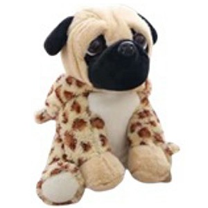 Piesek Mops Buldog w ubranku czapce żyrafy - 20cm