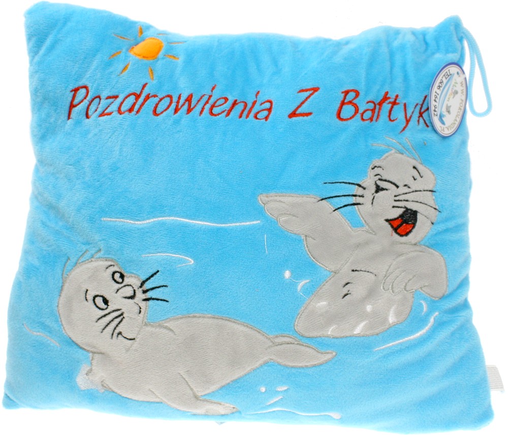 Poduszka Foka Pozdrowienia Bałtyk niebieska - 30cm
