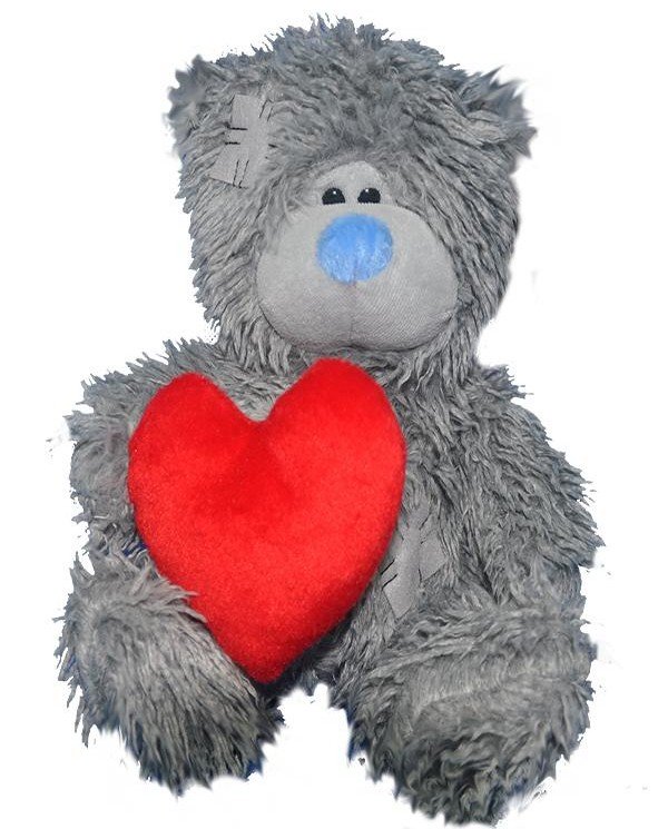 Miś Teodor Brązowy Niebieski Serce - 25cm