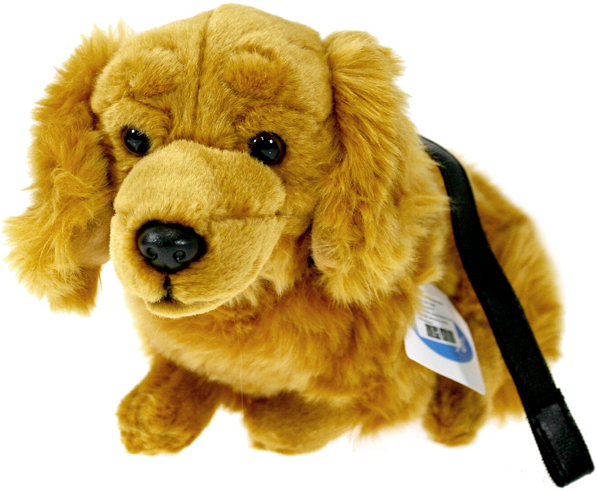 Pies Jamnik brązowy ze smyczą - 29cm