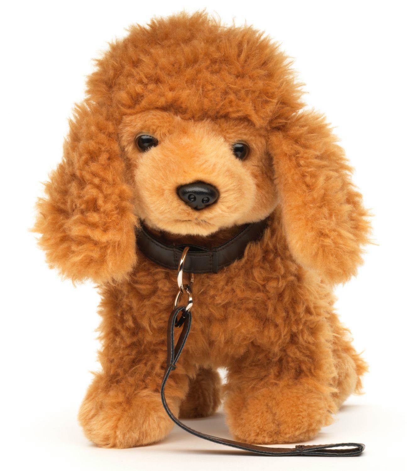 Piesek Pudelek Brązowy Stojący ze smyczą - 24cm