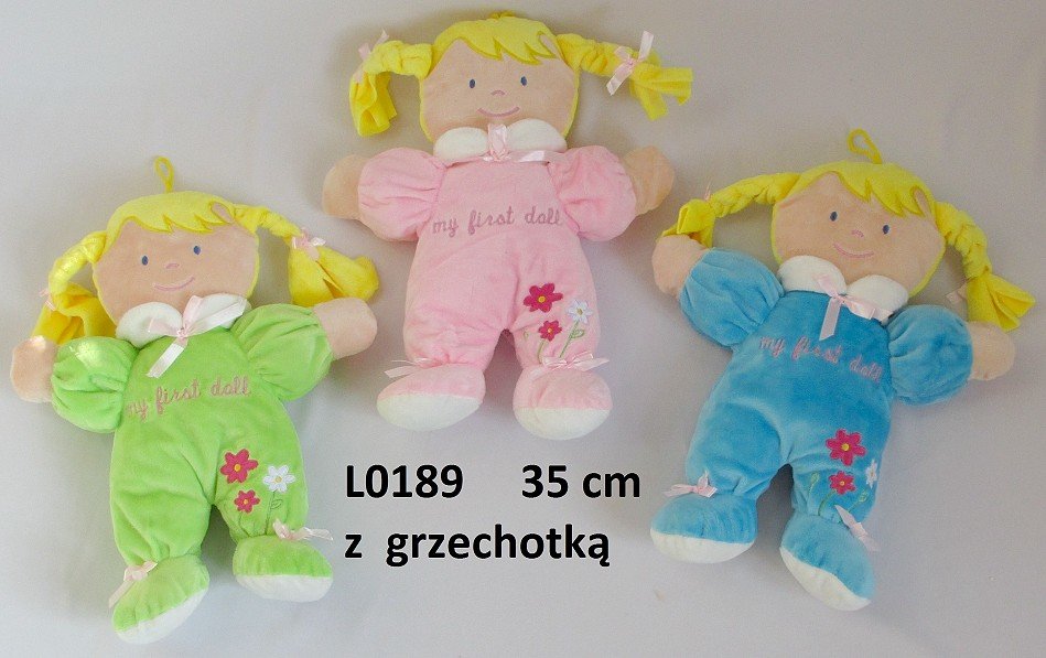 Lalka grzechotka 3 kolory - 35cm