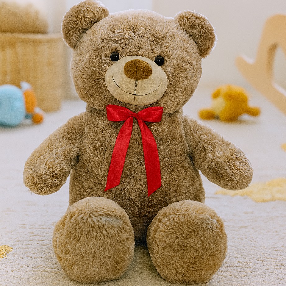 105cm Miś Szary z czerwoną kokardą