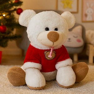 Miś świąteczny w kubraczku biały - 24cm