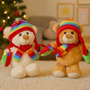 Miś w szaliku i czapce 2 kolory - 26cm OSTATNIE 2 SZTUKI