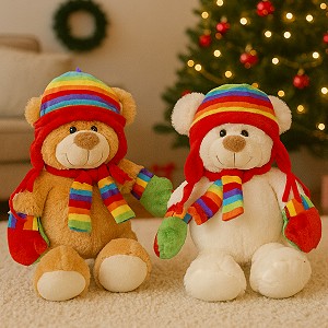 Miś w szaliku i czapce 2 kolory - 32cm