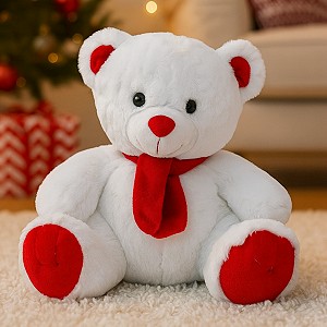 Miś Świąteczny Biały (Głos) - 30cm