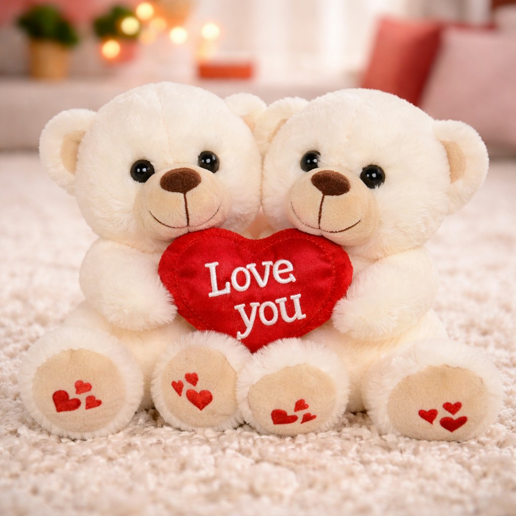 Duży Miś Para z sercem Love You Kremowe - 20cm