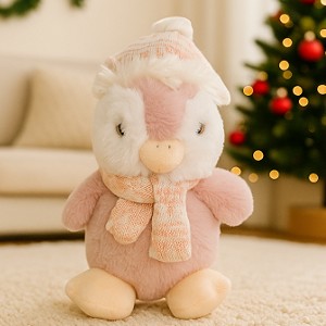 Pingwinek różowy zimowy w czapce - 21cm