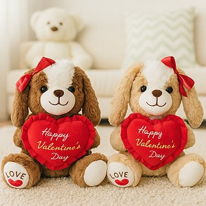 Piesek Happy Valentine's Day z sercem 2 kolory - 20cm