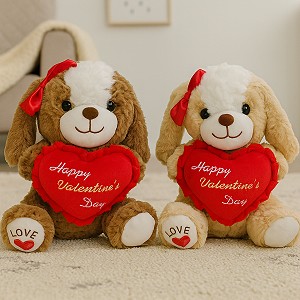 Piesek Happy Valentine's Day z sercem 2 kolory - 30cm