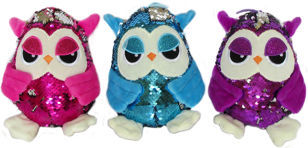 Sowa z cekinami 3 kolory - 13cm