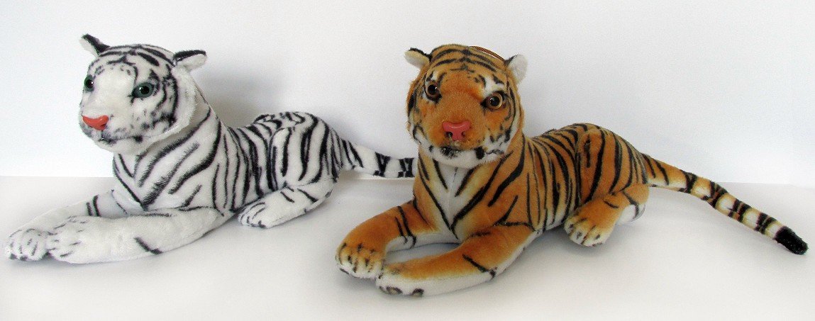 Tygrys biały brązowy leżący - 35cm