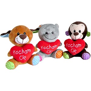 Zwierzęta Mix z sercem Kocham Cię 6 modeli - 15cm