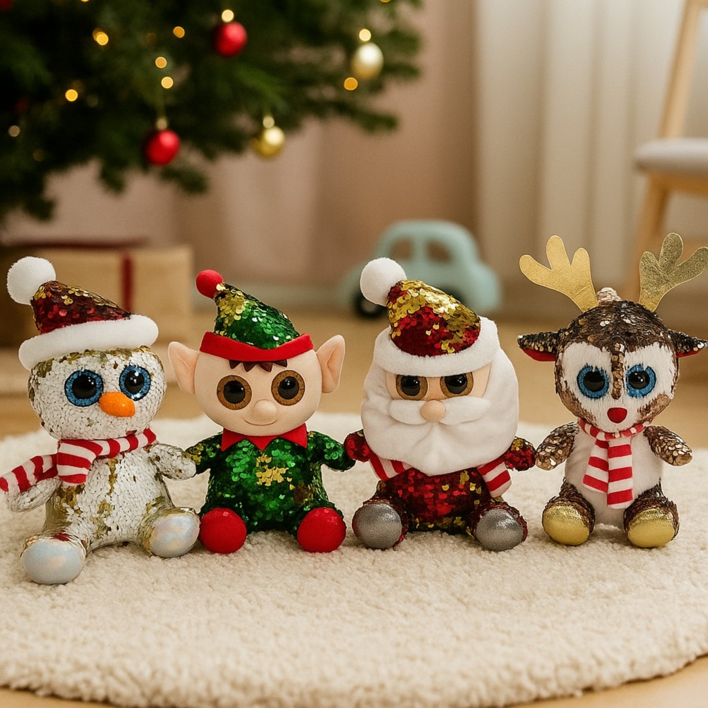 Święty Mikołaj Bałwanek Łoś Renifer Elf z cekinami 4 wzory 22cm