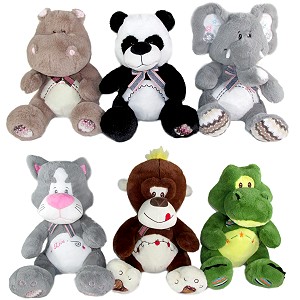 Zwierzęta Mix Miś Panda Hipopotam Słoń Kot Małpka Krokodyl 32cm