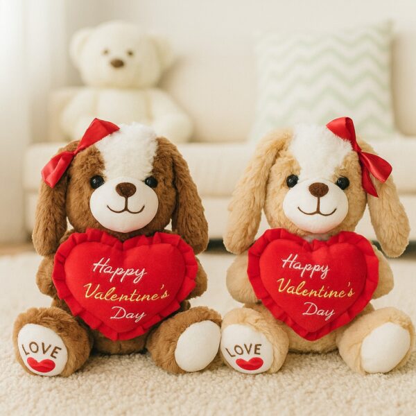 Piesek Happy Valentine's Day z sercem 2 kolory - 20cm